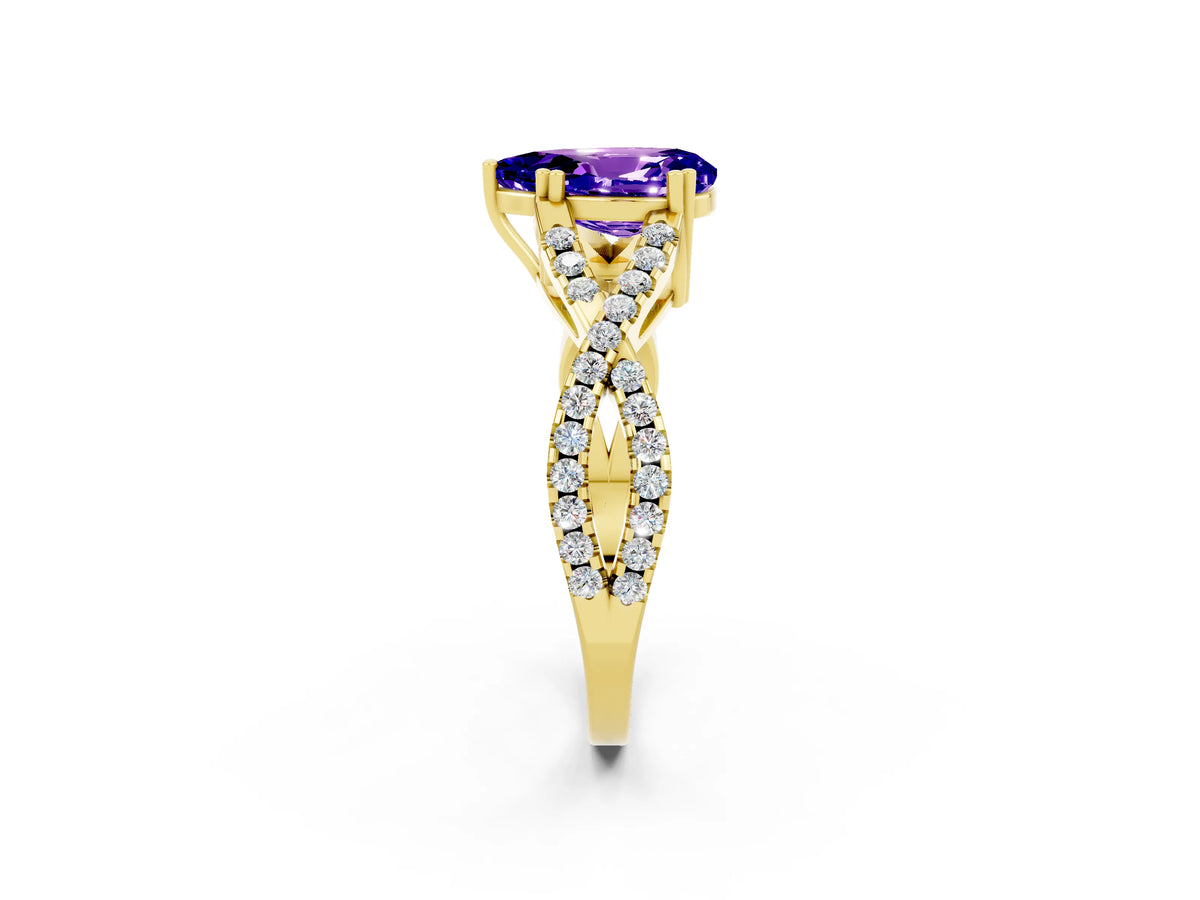Pear Cut Tanzanite Solitaire Ring in Yellow gold with Interwoven Pavé Band and Prong Setting_2