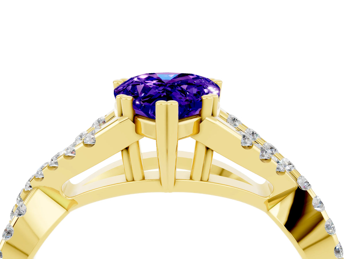 Pear Cut Tanzanite Solitaire Ring in Yellow gold with Interwoven Pavé Band and Prong Setting_4