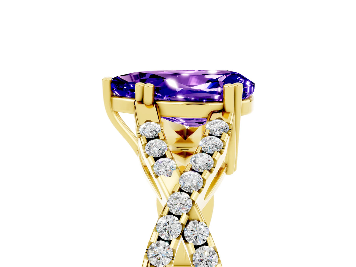 Pear Cut Tanzanite Solitaire Ring in Yellow gold with Interwoven Pavé Band and Prong Setting_5