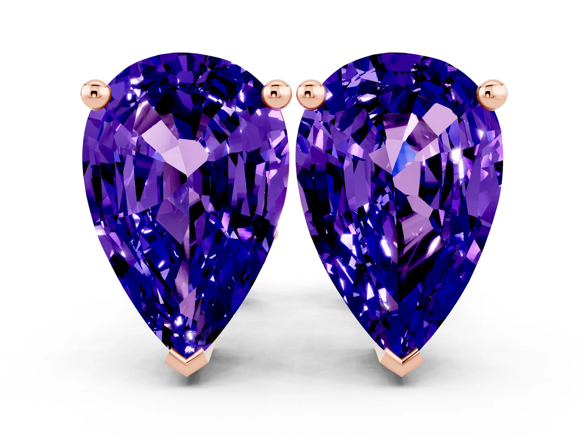 Pear Cut Tanzanite Stud Earrings in Rose gold with Basket Setting