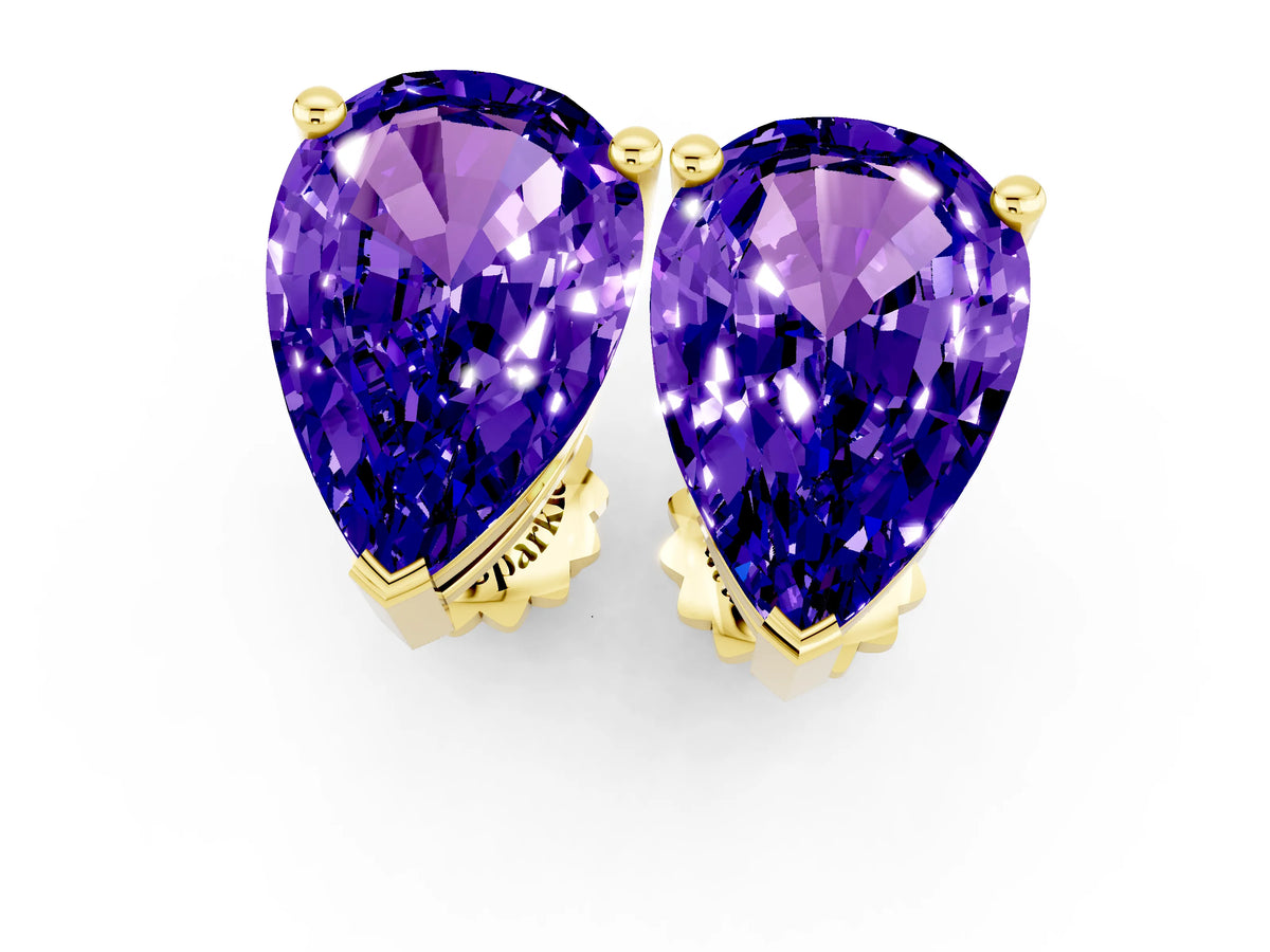 Pear Cut Tanzanite Stud Earrings in Yellow gold with Basket Setting_1
