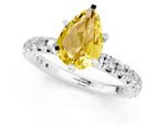 Pear Cut Yellow Sapphire Pavé Solitaire Ring in Platinum with Round Pavé Band and Prong Setting_1