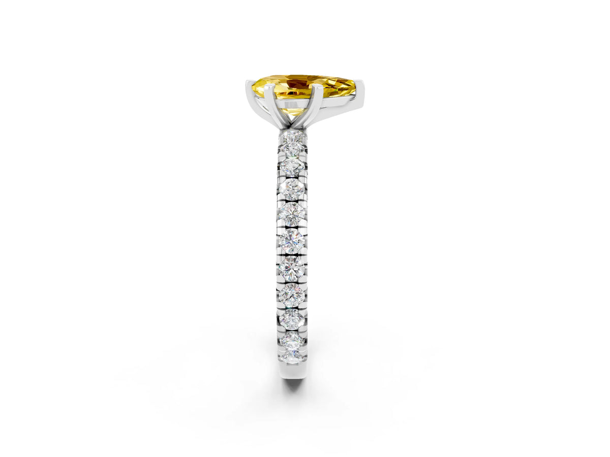 Pear Cut Yellow Sapphire Pavé Solitaire Ring in Platinum with Round Pavé Band and Prong Setting_2