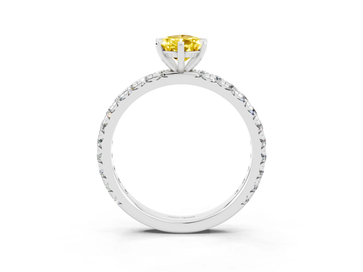 Pear Cut Yellow Sapphire Pavé Solitaire Ring in Platinum with Round Pavé Band and Prong Setting_3