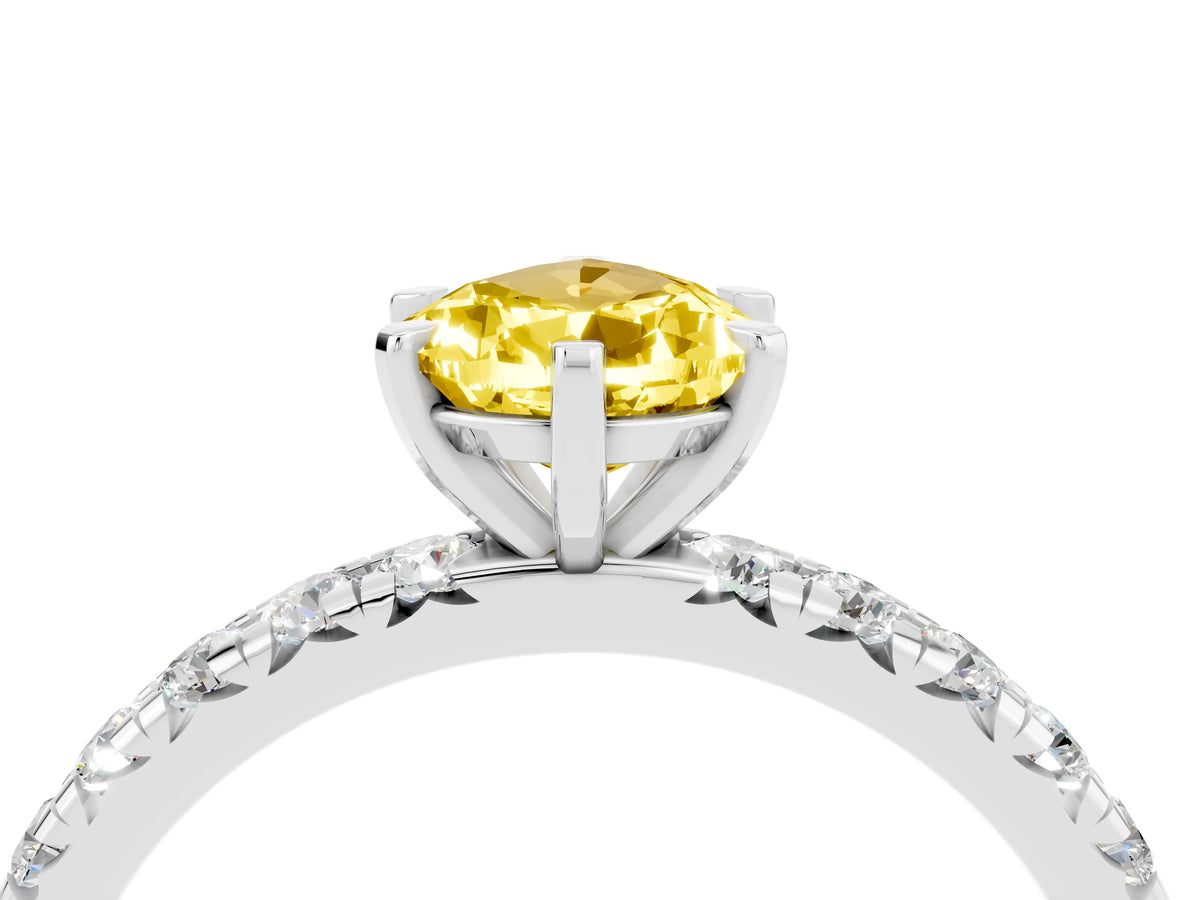 Pear Cut Yellow Sapphire Pavé Solitaire Ring in Platinum with Round Pavé Band and Prong Setting_4