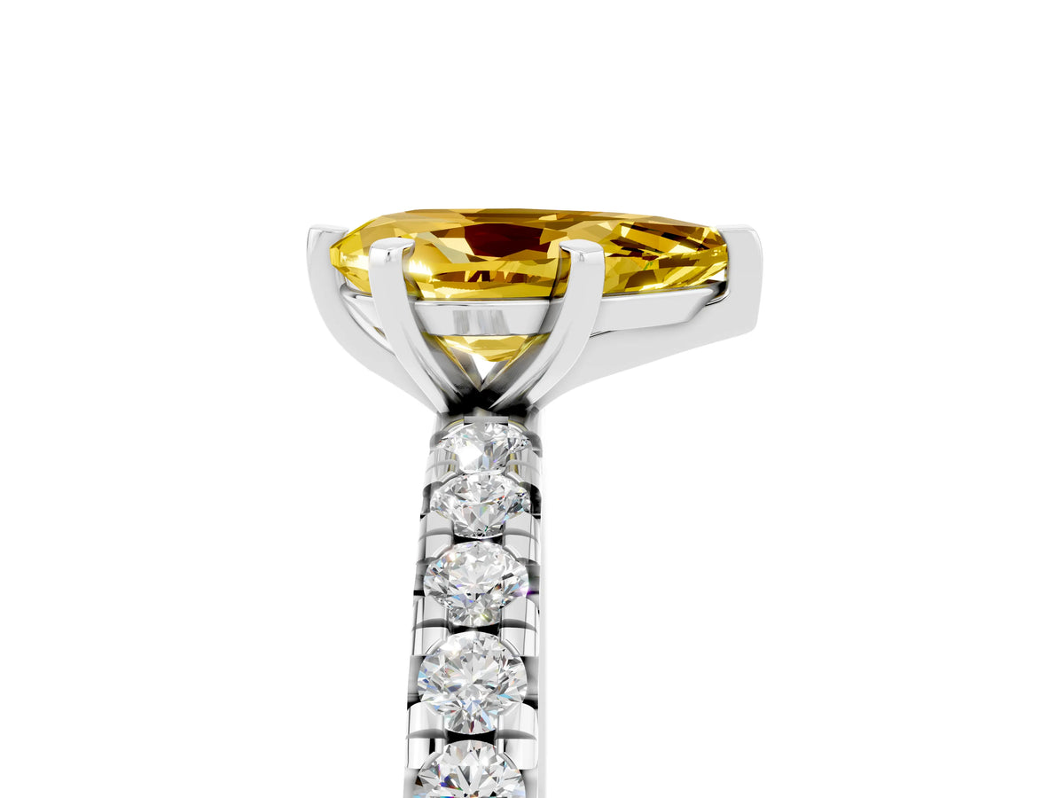 Pear Cut Yellow Sapphire Pavé Solitaire Ring in Platinum with Round Pavé Band and Prong Setting_5