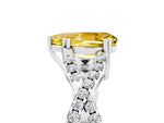 Pear Cut Yellow Sapphire Solitaire Ring in Platinum with Interwoven Pavé Band and Prong Setting_11