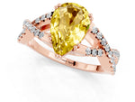 Pear Cut Yellow Sapphire Solitaire Ring in Rose gold with Interwoven Pavé Band and Prong Setting_1