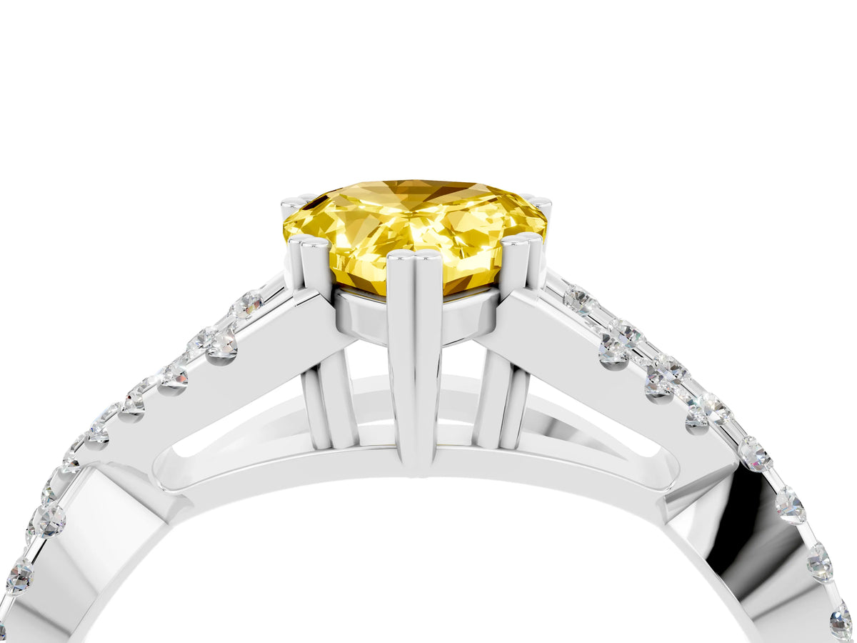 Pear Cut Yellow Sapphire Solitaire Ring in Silver with Interwoven Pavé Band and Prong Setting_10