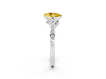 Pear Cut Yellow Sapphire Solitaire Ring in White gold with Crossover Gallery and Round Pavé Band_2