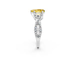 Pear Cut Yellow Sapphire Solitaire Ring in White gold with Interwoven Pavé Band and Prong Setting_2