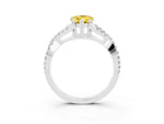 Pear Cut Yellow Sapphire Solitaire Ring in White gold with Interwoven Pavé Band and Prong Setting_3