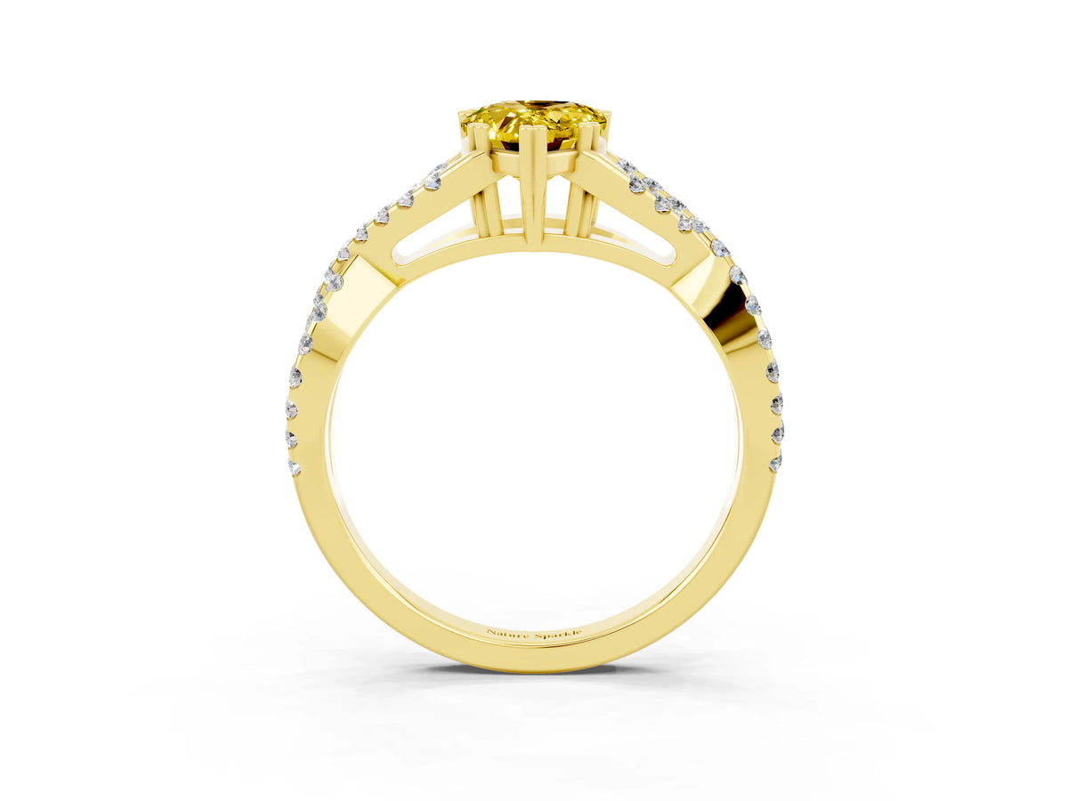 Pear Cut Yellow Sapphire Solitaire Ring in Yellow gold with Interwoven Pavé Band and Prong Setting_3