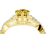 Pear Cut Yellow Sapphire Solitaire Ring in Yellow gold with Interwoven Pavé Band and Prong Setting_4