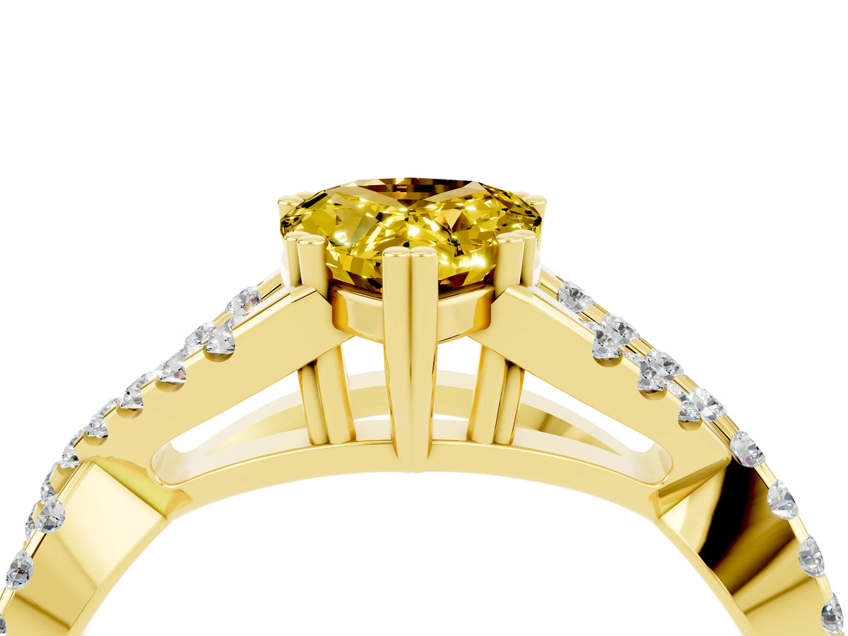 Pear Cut Yellow Sapphire Solitaire Ring in Yellow gold with Interwoven Pavé Band and Prong Setting_4