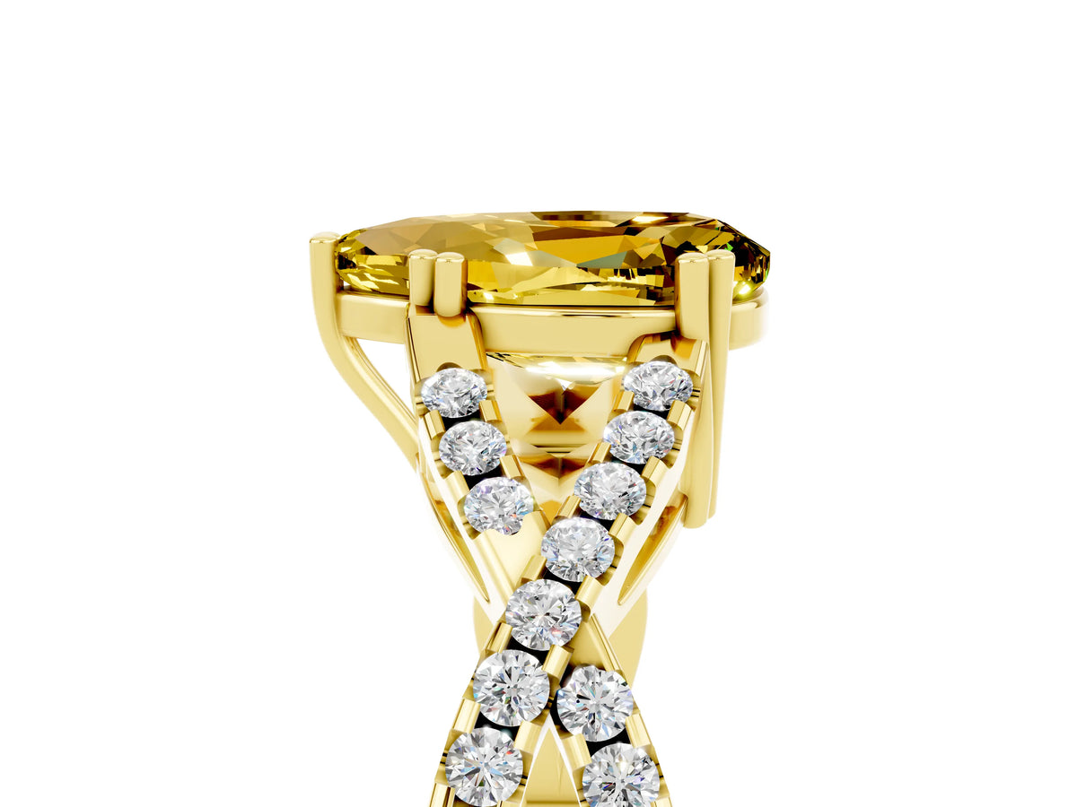 Pear Cut Yellow Sapphire Solitaire Ring in Yellow gold with Interwoven Pavé Band and Prong Setting_5