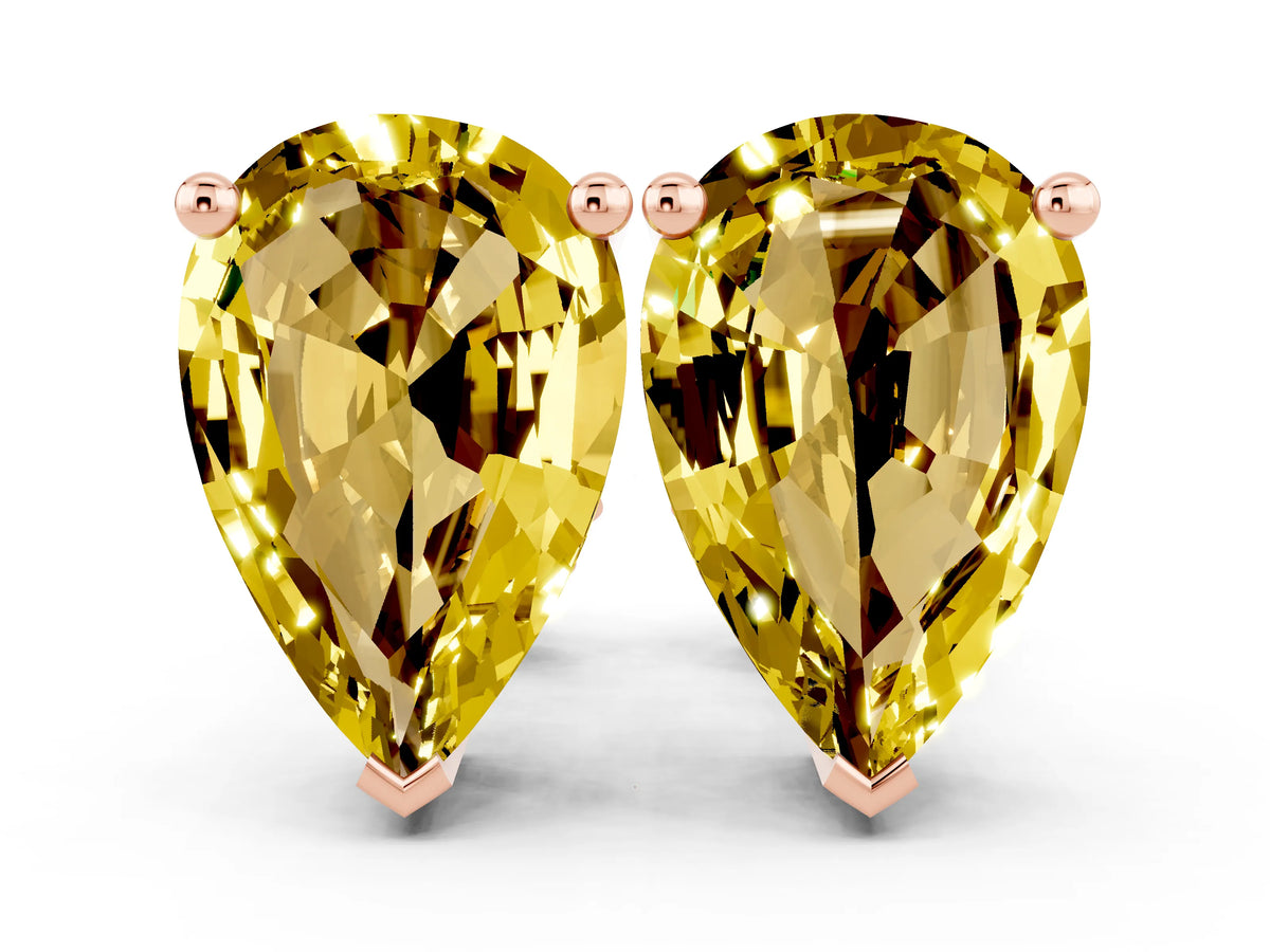 Pear Cut Yellow Sapphire Stud Earrings in Rose gold with Basket Setting