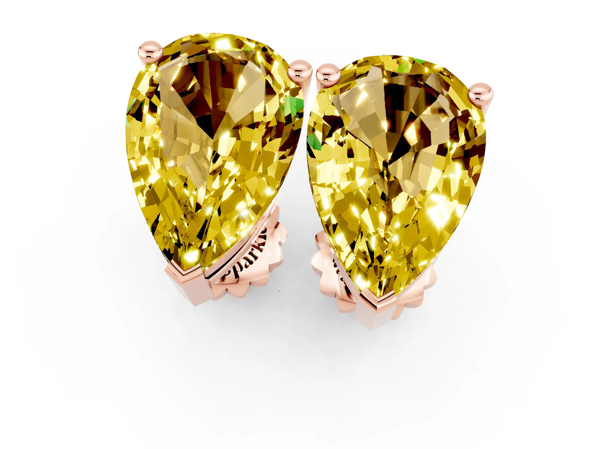 Pear Cut Yellow Sapphire Stud Earrings in Rose gold with Basket Setting_1
