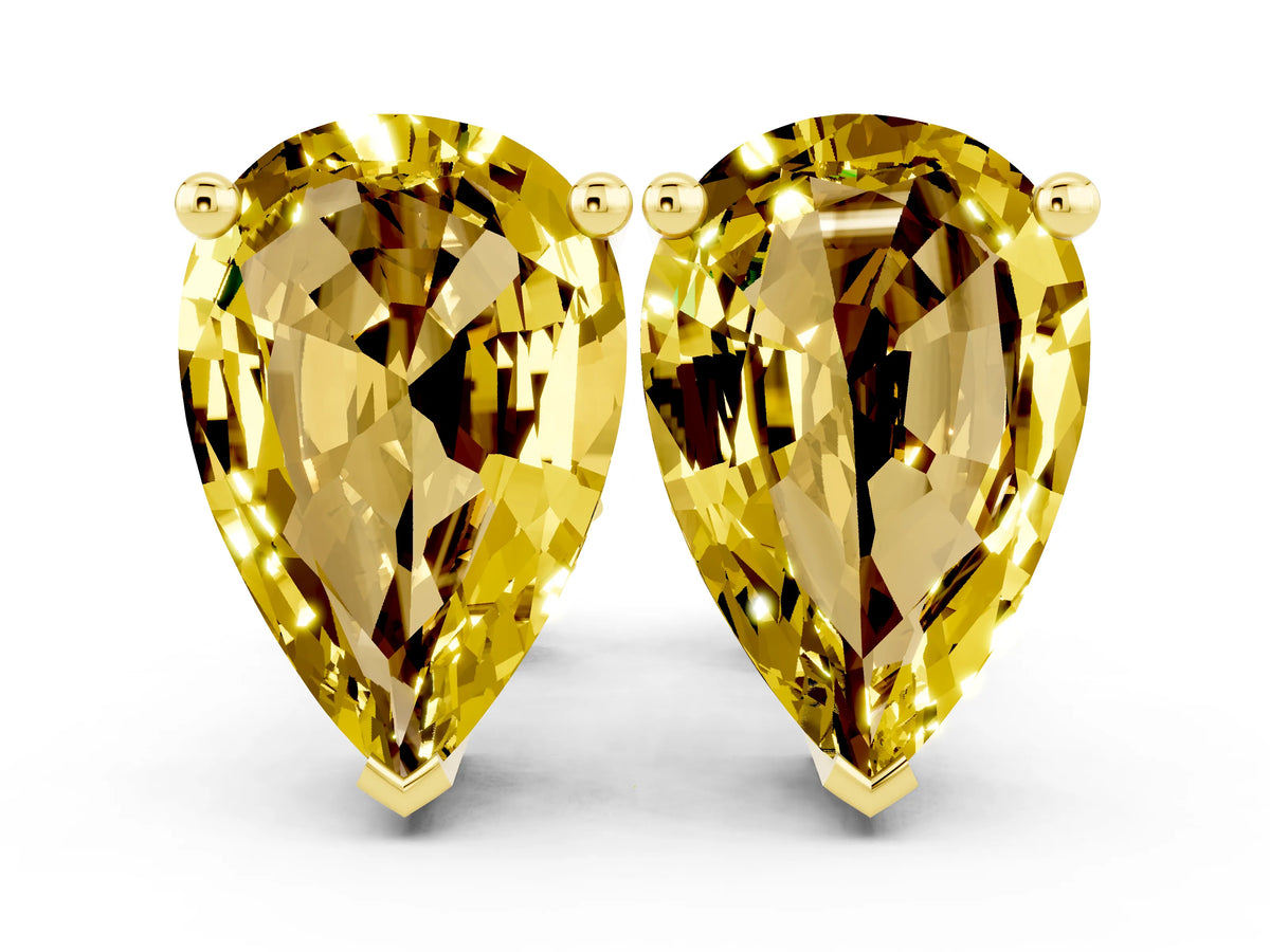 Pear Cut Yellow Sapphire Stud Earrings in Yellow gold with Basket Setting