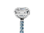 Platinum Asscher Cut Diamond Solitaire Ring with Round Aquamarine Pavé Band and Prong Setting_17
