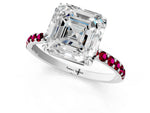 Platinum Asscher Cut Diamond Solitaire Ring with Round Garnet Pavé Band and Prong Setting_13