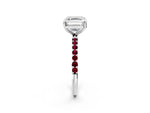 Platinum Asscher Cut Diamond Solitaire Ring with Round Garnet Pavé Band and Prong Setting_14