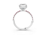 Platinum Asscher Cut Diamond Solitaire Ring with Round Garnet Pavé Band and Prong Setting_15