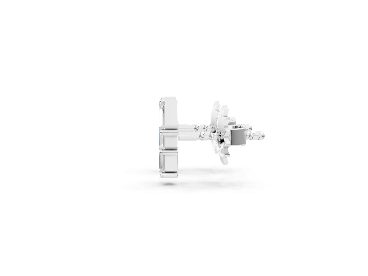 Platinum Baguette Diamond Three-Stone Stud Earrings_8
