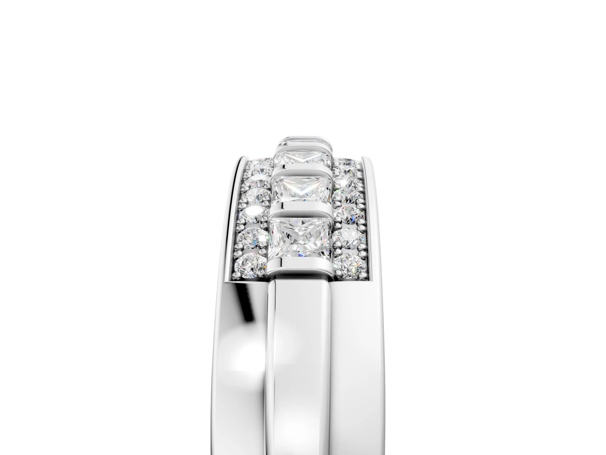 Platinum Bar-Set Princess Cut Diamond Pavé Band_17