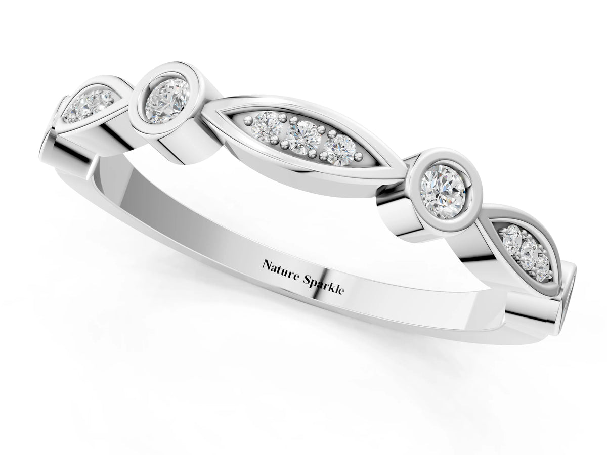 Platinum Bezel Set Marquise and Round Diamond Contour Band_13