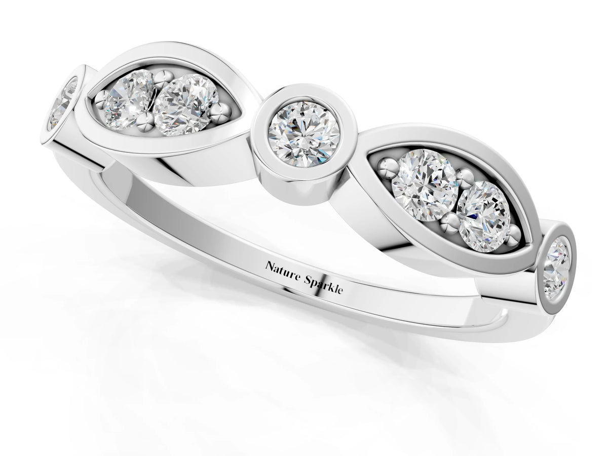 Platinum Bezel Set Round Diamond Marquise Band_13