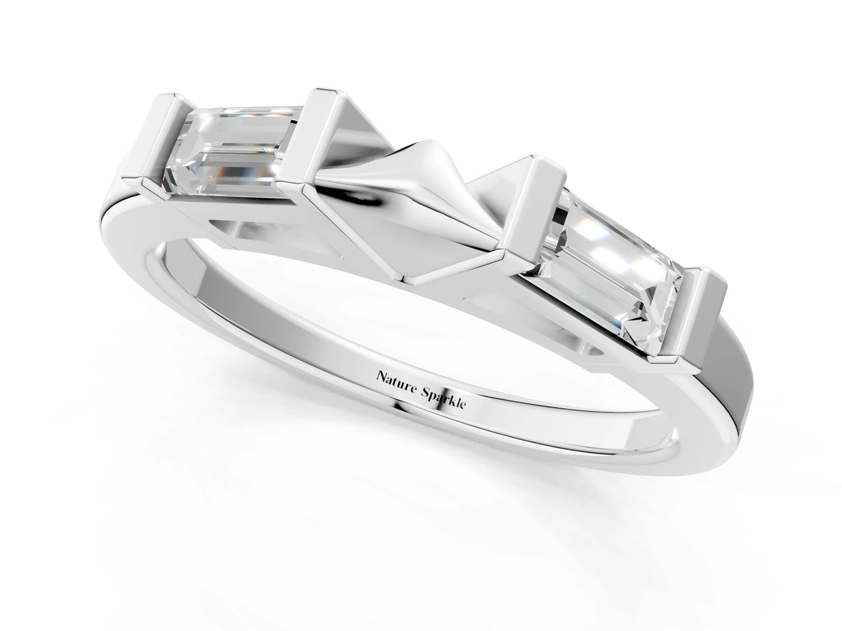 Platinum Channel Set Baguette Diamond Flat Band with Bar Prong Setting_13