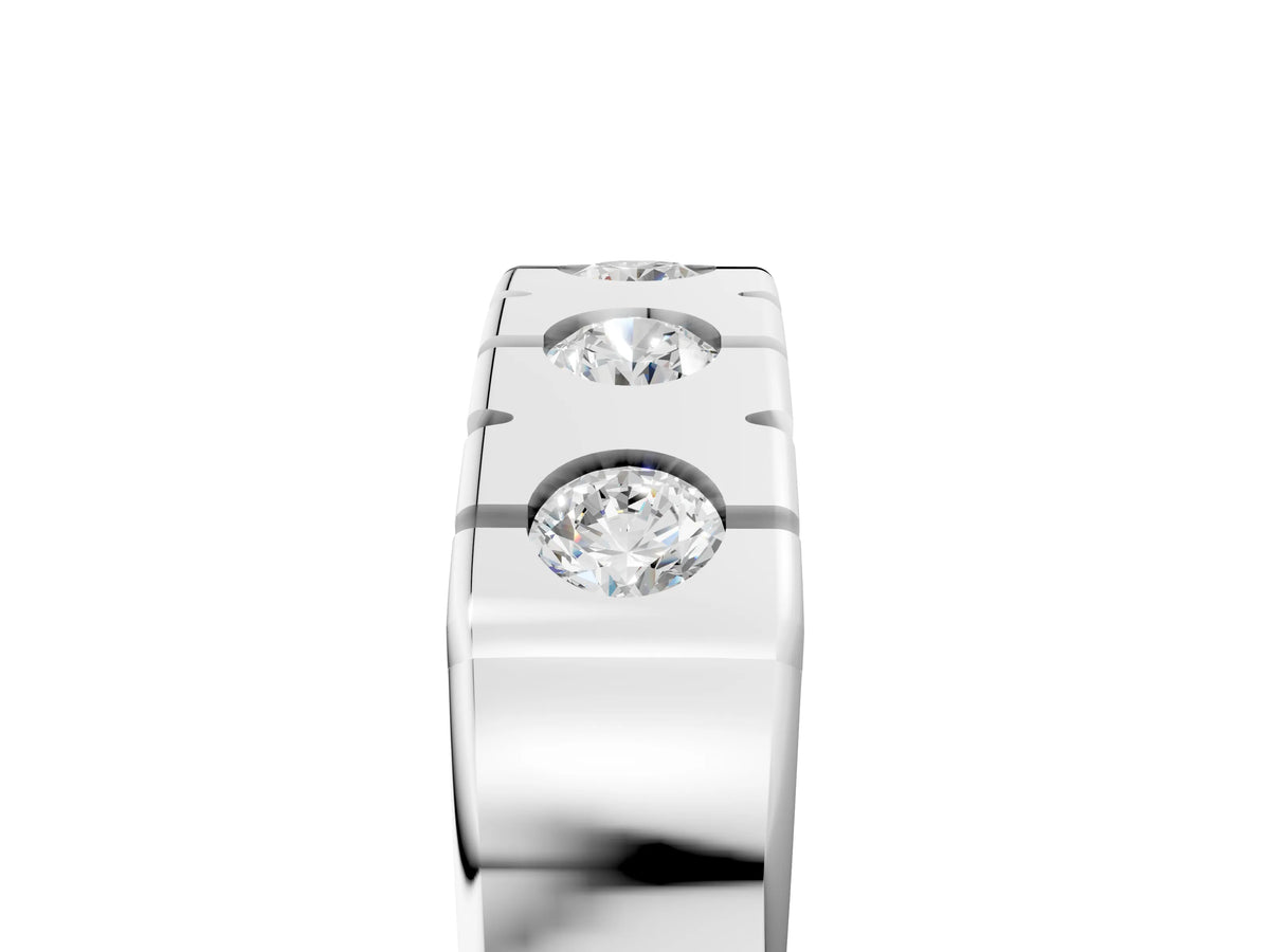 Platinum Channel Set Round Diamond Flat Band with Prong Setting_17