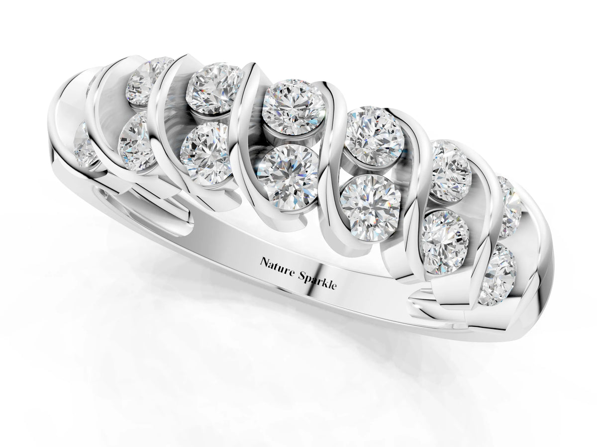 Platinum Channel Set Round Diamond Multi-Row Band_7