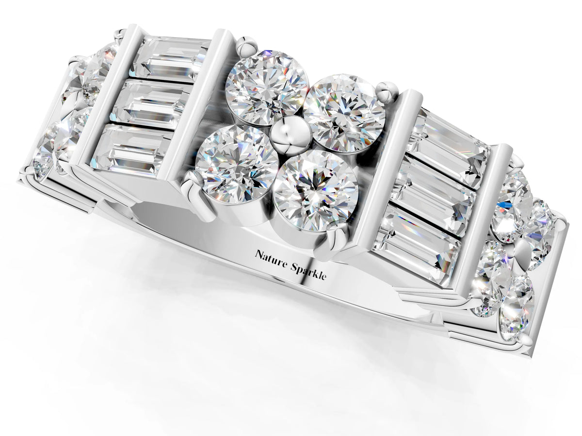 Platinum Channel Set Round and Baguette Diamond Anniversary Band with Prong Setting_7