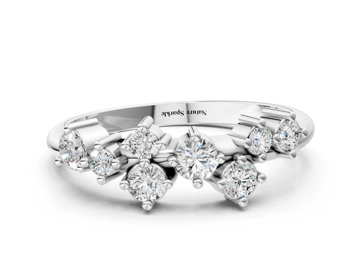 Platinum Cluster Diamond Round Cut White Gold Band with Prong Setting_12