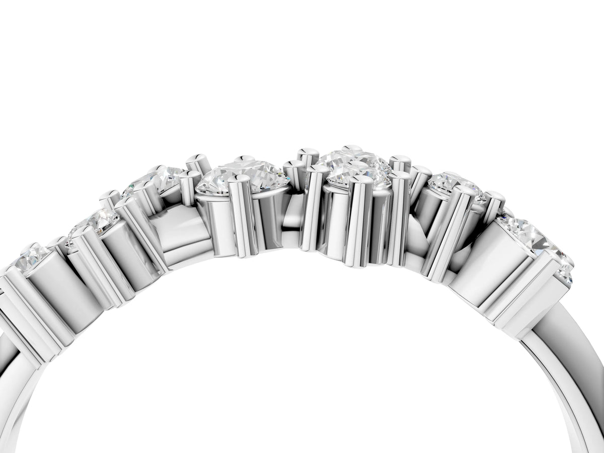 Platinum Cluster Diamond Round Cut White Gold Band with Prong Setting_16