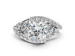 Platinum Cushion Cut Diamond Halo Ring with Marquise and Pavé Band in Prong Setting_12