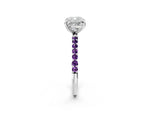 Platinum Cushion Cut Diamond Solitaire Ring with Round Amethyst Pavé Band and Prong Setting_14