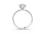 Platinum Cushion Cut Diamond Solitaire Ring with Round Amethyst Pavé Band and Prong Setting_15