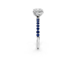 Platinum Cushion Cut Diamond Solitaire Ring with Round Blue Sapphire Pavé Band and Prong Setting_14