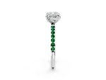 Platinum Cushion Cut Diamond Solitaire Ring with Round Emerald Pavé Band and Prong Setting_14