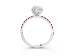 Platinum Cushion Cut Diamond Solitaire Ring with Round Garnet Pavé Band and Prong Setting_15