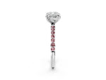 Platinum Cushion Cut Diamond Solitaire Ring with Round Morganite Pavé Band and Prong Setting_14