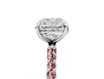 Platinum Cushion Cut Diamond Solitaire Ring with Round Morganite Pavé Band and Prong Setting_17