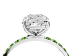 Platinum Cushion Cut Diamond Solitaire Ring with Round Peridot Pavé Band and Prong Setting_16