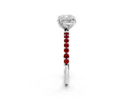 Platinum Cushion Cut Diamond Solitaire Ring with Round Ruby Pavé Band and Prong Setting_14