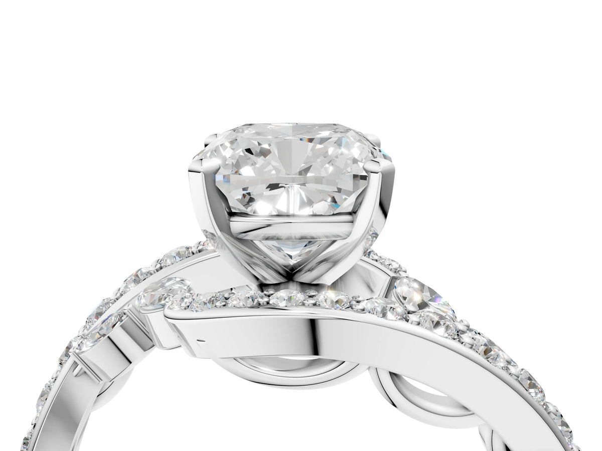 Platinum Cushion Cut Solitaire with Pavé Twist Band and Four-Prong Setting_10