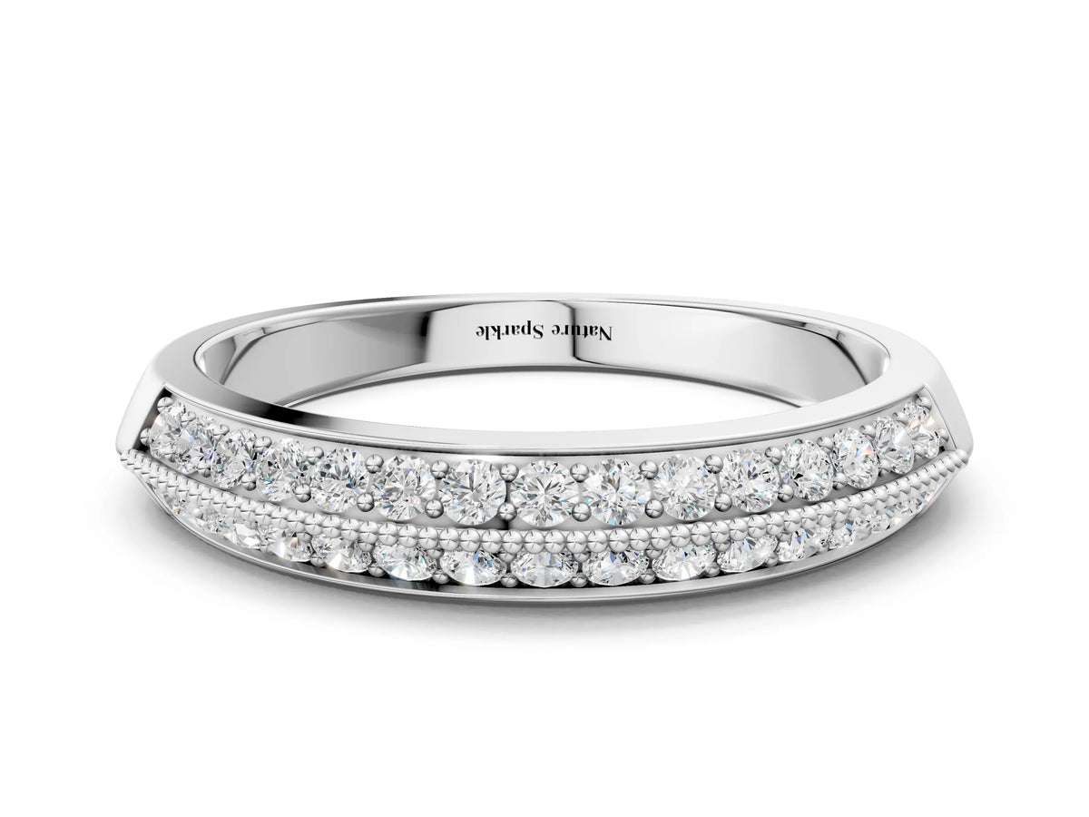 Platinum Double Row Pavé Round Diamond White Gold Band with Shared Prong Setting_12