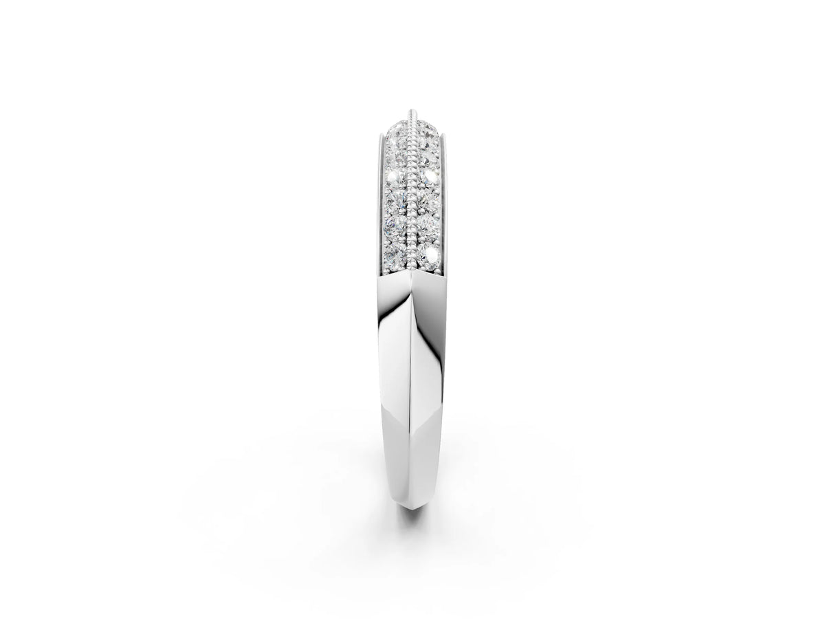 Platinum Double Row Pavé Round Diamond White Gold Band with Shared Prong Setting_14